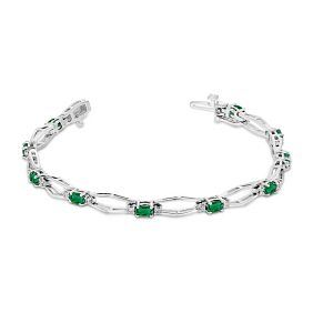 2.90 ct. Natural Emerald & Diamond Link Bracelet in 14K White Gold