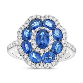 3.09 ct. Natural Sapphire & Diamond Ring in 18K White Gold