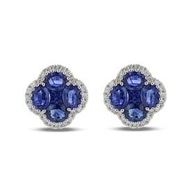 2.78 ct. Natural Sapphire & Diamond Earrings in 18K White Gold
