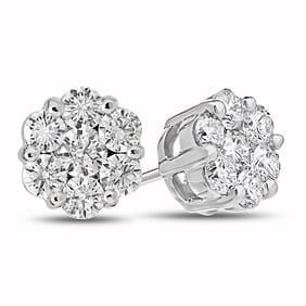 1.50 ct. Natural Round Diamond Cluster Earrings in 14K White Gold