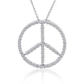 1.00 ct. Natural Diamond Peace Sign Pendant in 14K White Gold