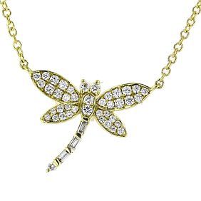 1.33 ct. Natural Diamond Dragon Fly Chain & Pendant in 18K Yellow Gold