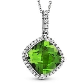 3.00 ct. Natural Diamond & Peridot Pendant and Chain in 14K White Gold