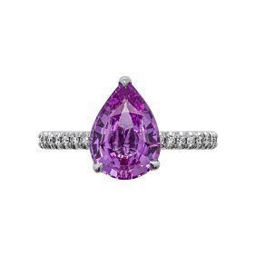 2.14 ct. Natural Pear Shaped Pink Sapphire Ring in 14k White Gold