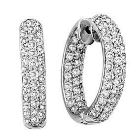 4.00 ct. Natural Round Diamond Hoop Earrings set in 14k White Gold 1 Inch Diameter