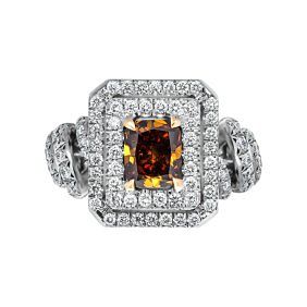 GIA 1.97 ct. Natural Fancy Deep Orange-Brown Diamond Cocktail Ring in 18k & Platinum.