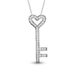 0.60 ct. Natural Round Diamond Heart Key Pendant & Chain in 14K White Gold