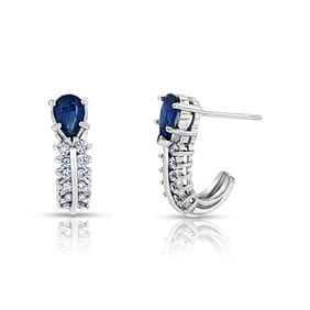 1.10 ct. Natural Sapphire & Diamond -J- Style Earrings in 14K White Gold