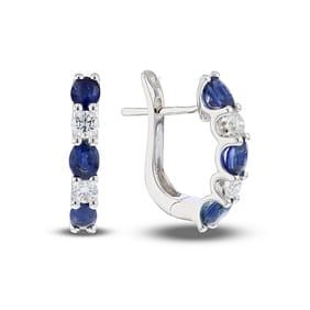 1.65 ct. Natural Sapphire & Diamond Hoop Earrings in 18K White Gold