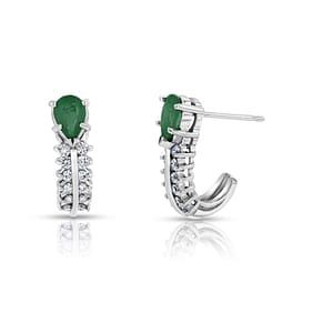 0.90 ct. Natural Emerald & Diamond J Style Earrings in 14K White Gold