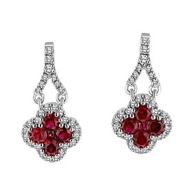 0.77 ct. Natural Ruby & Diamond Earrings in 18K White Gold