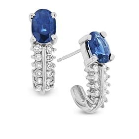 1.70 ct. Natural Sapphire & Diamond J Style Earrings in 14K White Gold