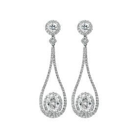 3.39 ct. Natural Diamond Oval Drop Earrings in 18k White Gold