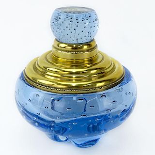 Vintage Pairpoint Style Art Glass Brass Top Inkwell/Paperweight