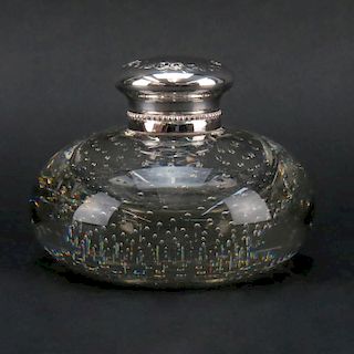 Vintage Glass and Silver Plate Inkwell