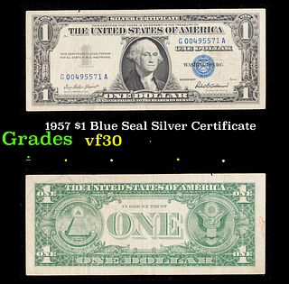 1957 $1 Blue Seal Silver Certificate Grades vf++
