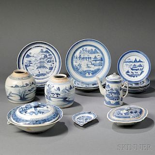 Eighteen Mostly Canton Export Porcelain Table Items
