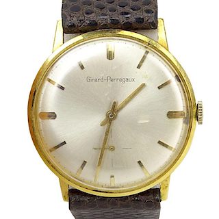 Man's Vintage Girard-Perregaux 14 Karat Yellow Gold Manual Movement Watch with Lizard Strap
