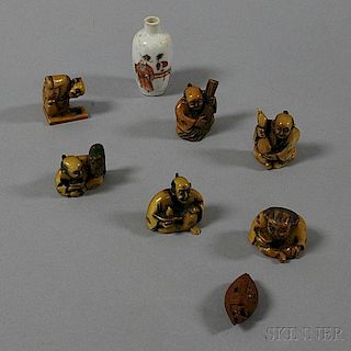 Group of Netsuke and a Snuff Bottle