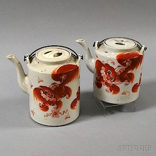 Two White Porcelain Teapots with Lids