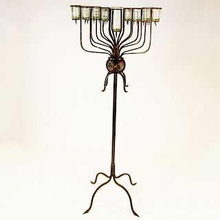 Large 20th Century Wrought Iron and Glass Torchiere