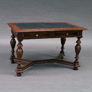 Renaissance Revival Burl Walnut Veneer Desk