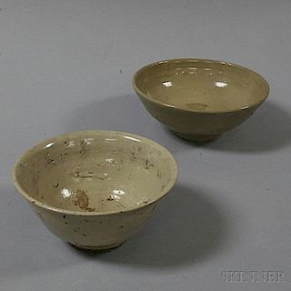 Two Gray-glazed Stoneware Bowls
