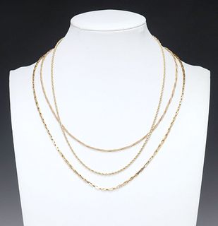 (3) ESTATE 14KT YELLOW GOLD CHAIN NECKLACES