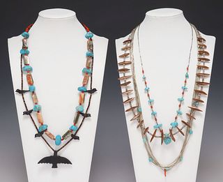 (5) SOUTHWEST SILVER, TURQUOISE, CORAL & SHELL NECKLACES