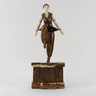After: Demetre Chiparus, Romanian (1886-1947) Modern Bronze and Ivory Figure On Marble Base  "Dancer" Signed on base, Etling 