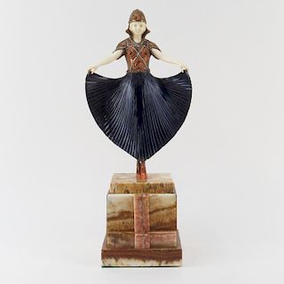 After: Demetre Chiparus, Romanian (1886-1947) Modern Bronze and Ivory Figure On Marble Base  "Dancer" Signed on base, Etling 