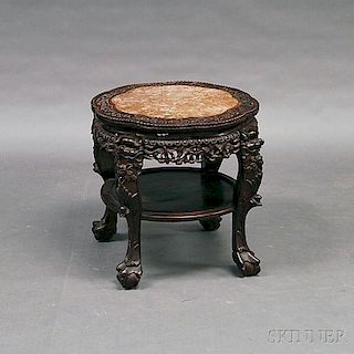 Chinese Carved Hardwood Marble-top Stand