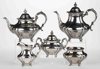 REED & BARTON "GEORGIAN ROSE" STERLING SILVER FIVE-PIECE COFFEE AND TEA SERVICE