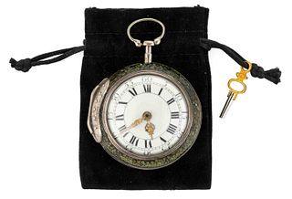 ESQUIVILLON & DECHOUDENS, FRENCH SILVER AND SHAGREEN PAIR CASED KEY-WIND POCKET WATCH