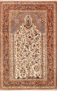 Silk Vintage Persian Qum Prayer Design Rug 5 ft x 3 ft 3 in (1.52 m x 0.99 m)