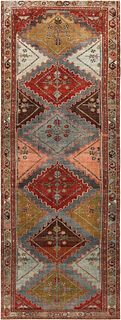 Antique Tribal Geometric Persian Malayer Runner 9 ft 8 in x 3 ft 6 in (2.95 m x 1.07 m)