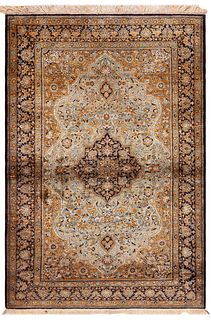 Silk Qum Vintage Persian Rug 7 ft 1 in x 4 ft 8 in (2.15 m x 1.42 m)