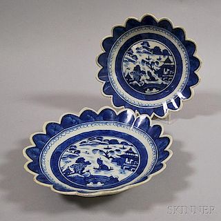 Two Blue and White Canton Dishes