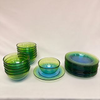 Set of Blue and Green Glassware