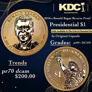 Proof 2016-s Ronald Regan Reverse Proof Presidential Dollar $1 Graded pr70 DCAM BY SEGS