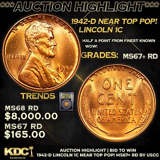 ***Auction Highlight*** 1942-d Lincoln Cent Near Top Pop! 1c Graded GEM++ RD BY USCG (fc)