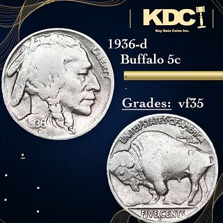 1936-d Buffalo Nickel 5c Grades vf++