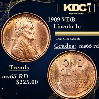 1909 VDB Lincoln Cent 1c Grades GEM Unc RD