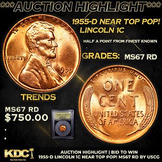 ***Auction Highlight*** 1955-d Lincoln Cent Near Top Pop! 1c Graded GEM++ Unc RD BY USCG (fc)