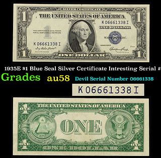 1935E $1 Blue Seal Silver Certificate Intresting Serial # Grades Choice AU/BU Slider