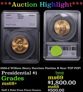 ***Auction Highlight*** 2009-d William Henry Harrison Position B Presidential Dollar Near TOP POP! 1 Graded ms68+ By SEGS (fc)