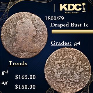 1800/79 Draped Bust Large Cent 1c Grades g, good