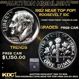 Proof ***Auction Highlight*** 1952 Roosevelt Dime Near Top Pop! 10c Graded pr68 CAM BY SEGS (fc)