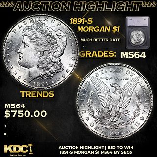 ***Auction Highlight*** 1891-s Morgan Dollar 1 Graded ms64 By SEGS (fc)