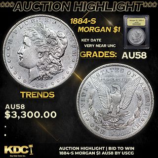 ***Auction Highlight*** 1884-s Morgan Dollar 1 Graded Choice AU/BU Slider BY USCG (fc)